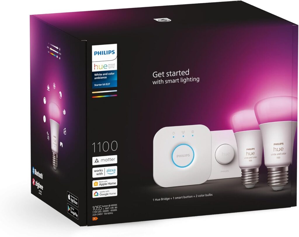 SmartHomeLabor Test: Philips Hue White & Color Ambiance Starter-Set E27 mit Bridge – beste smarte Beleuchtung für Alexa, Google Home und Matter